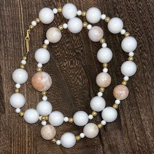 Vintage White and Gold Beaded Necklace